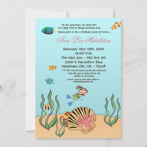 5x7 Girl Under the Sea  Birthday Party Invitation