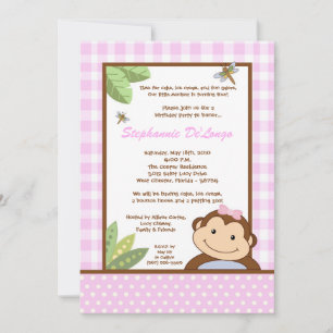 5x7 GirlPink Papgayo Monkey Birthday Invitation