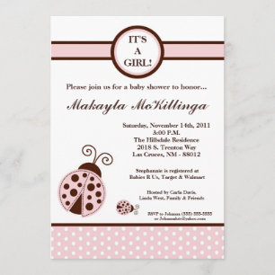 5x7 Girly Pink Lady Bug Baby Shower Invitation