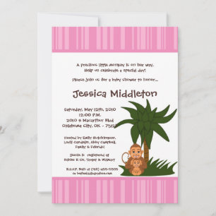 5x7 Girly Pink Mama Monkey Baby Shower Invitation