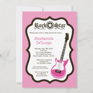 5x7 Girly Pink Rock Guitar Baby Shower Invitation