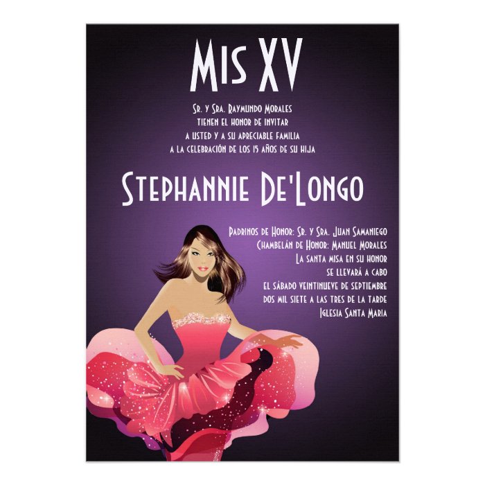 5x7 Glamour Girl Quinceanera Birthday Invitation