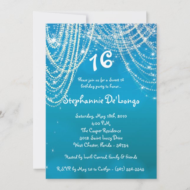 5x7 Glitz Glimmer Sweet 16 Birthday Invitation (Front)