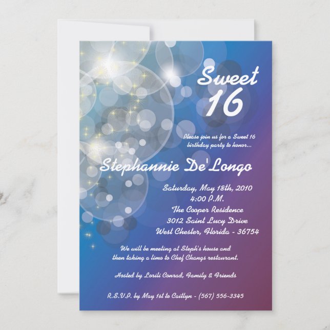 5x7 Glitz Glimmer Sweet 16 Birthday Invitation (Front)