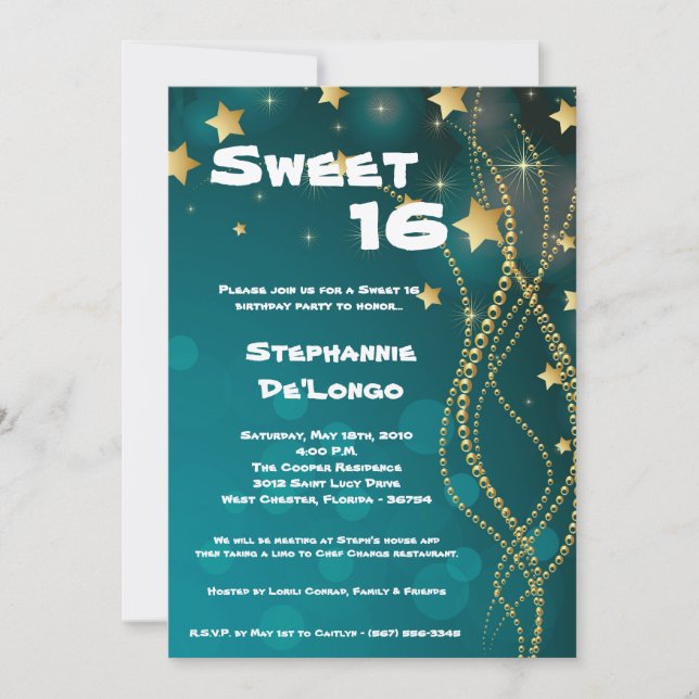 5x7 Glitz Glitter Sweet 16 Birthday Invitation (Front)