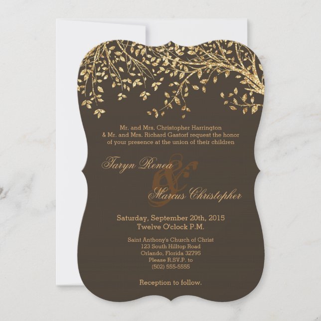 5x7 Gold Foil Autumn Fall Tree Wedding Invitation (Front)