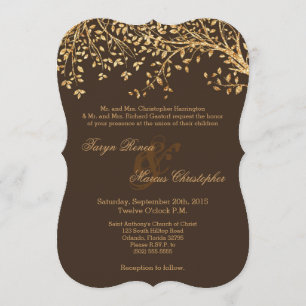 5x7 Gold Foil Autumn Fall Tree Wedding Invitation