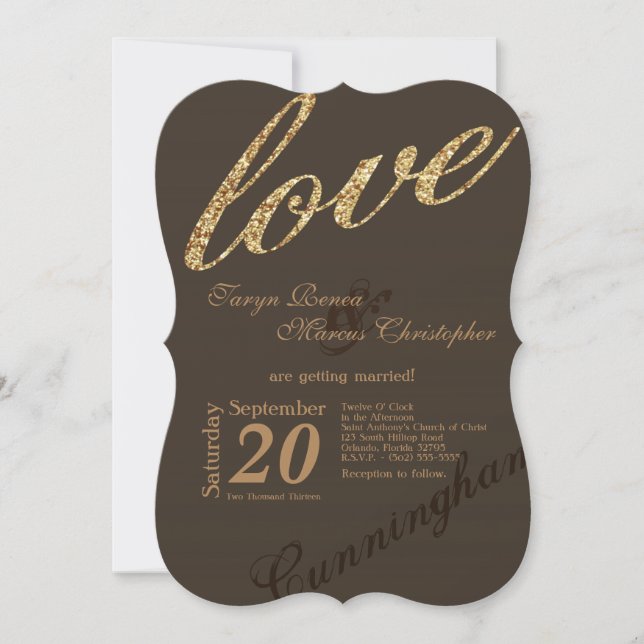 5x7 Gold Foil Glitter Love Wedding Invitation (Front)