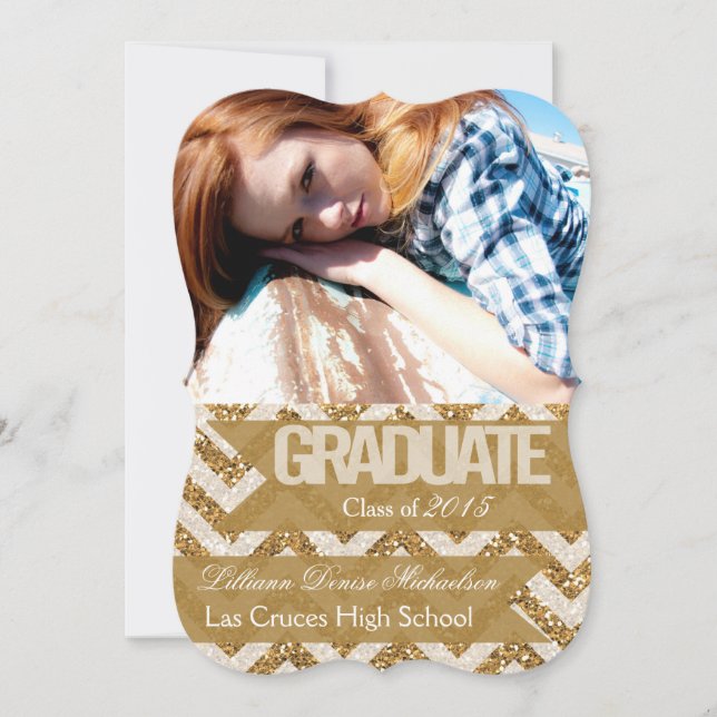 5x7 Gold Glitter Chevron Strip Senior Announcement (Front)