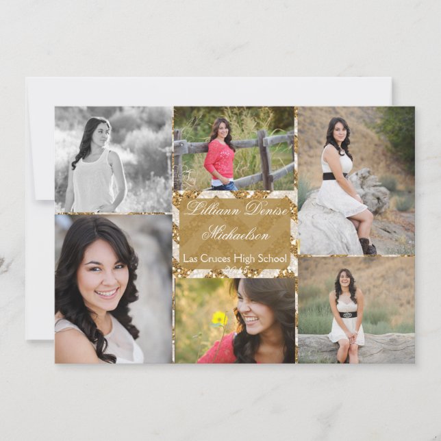 5x7 Gold Glitter Chevron Strip Senior Announcement (Front)