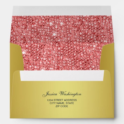 5x7 Gold with Coral Sequins and Return Address Envelope