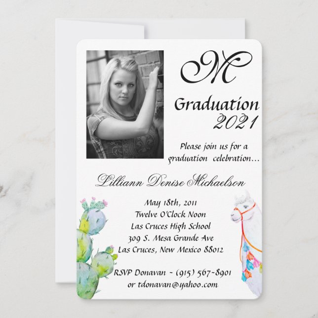 5x7 Graduation Part Invitation Boho Llama Bohemian (Front)