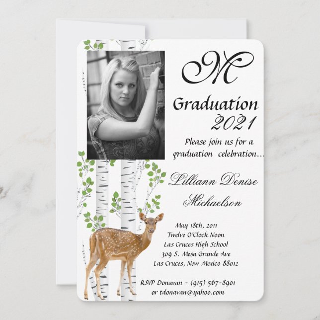 5x7 Graduation Part Invitation Deer Doe Buck Woodl (Front)
