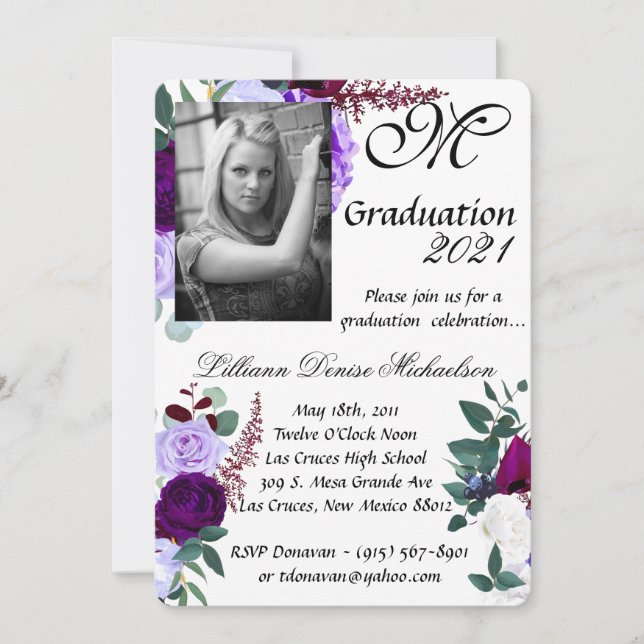 5x7 Graduation Part Invitation Lavender Hibiscus o (Front)