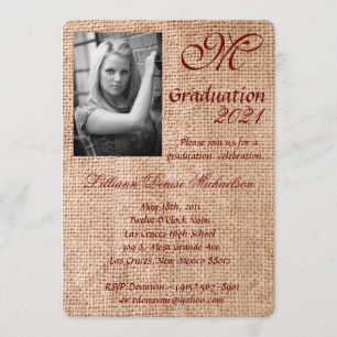 5x7 Graduation Part Invitation Wheat on Burlap Sac