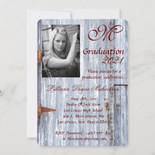 5x7 Graduation Part Invitation White Wash Wood Bar