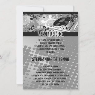 5x7 Gray DJ Spin Turntable Quinceanera Invitation