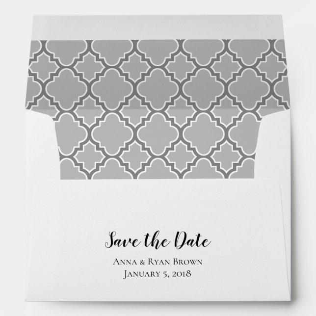 5x7 Gray Grey Quatrefoil Save The Date Envelope (Back (Bottom))