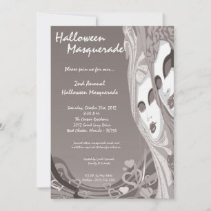 5x7 Gray Masquerade Halloween Costume Invitation