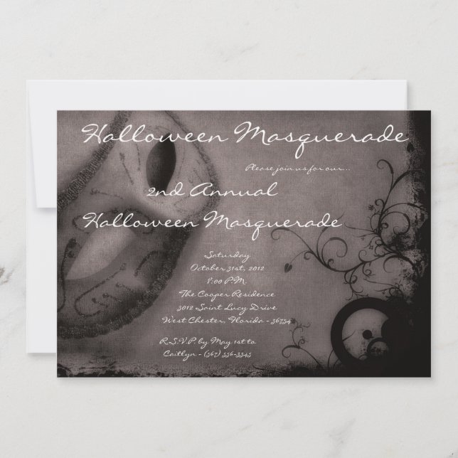 5x7 Gray Masquerade Halloween Costume Invitation (Front)