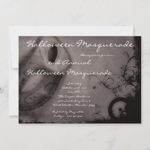 5x7 Gray Masquerade Halloween Costume Invitation