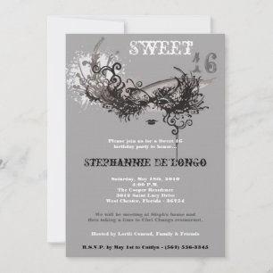 5x7 Gray Masquerade Sweet 16 Birthday Invitation