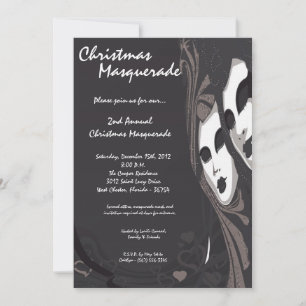 5x7 Gray Silver Masquerade Christmas Invitation