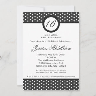 5x7 Gray White Polka Dot 16th Birthday Invitation