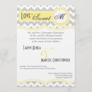 5x7 Gray Yellow Chevron Stripe Wedding Invitation