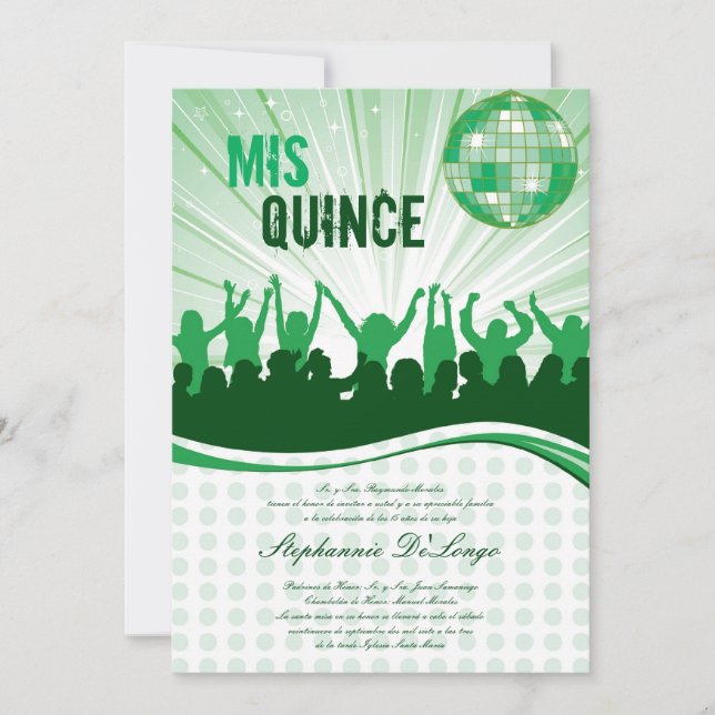 5x7 Green Dance Party Quinceanera Invitation (Front)