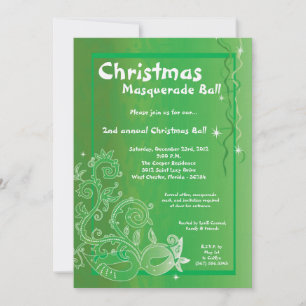 5x7 Green Masquerade Christmas Ball Invitation