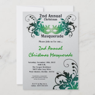 5x7 Green Masquerade Christmas XMAS Invitation