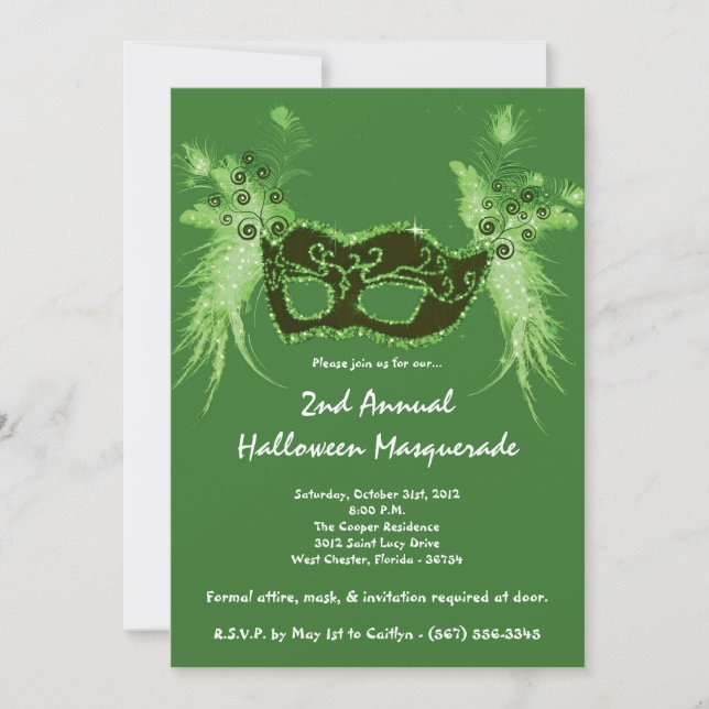 5x7 Green Masquerade Christmas XMAS Invitation (Front)