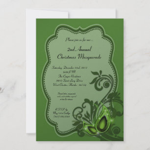 5x7 Green Masquerade Christmas XMAS Invitation