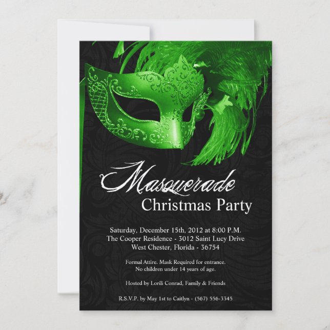 5x7 Green Masquerade Christmas XMAS Invitation (Front)