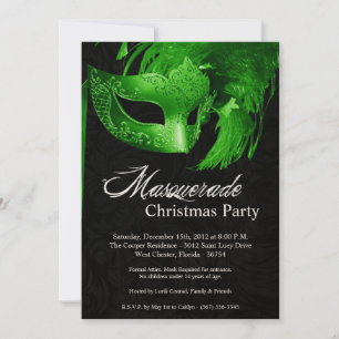 5x7 Green Masquerade Christmas XMAS Invitation