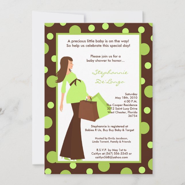 5x7 Green Modern Mod Mom Baby Shower Invitation (Front)