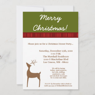 5x7 Green Red Reindeer Christmas Party Invitation