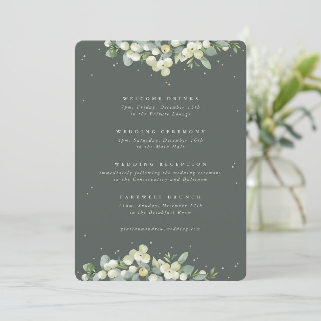 5x7 Green Snowberry+Eucalyptus Wedding Itinerary (Standing Front)