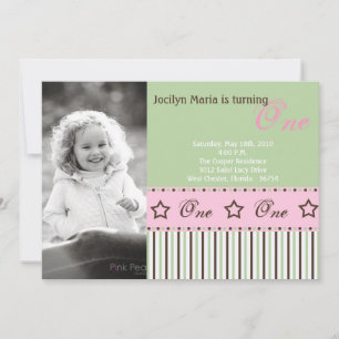 5x7 Green STAR Photo Birthday Party Invitation