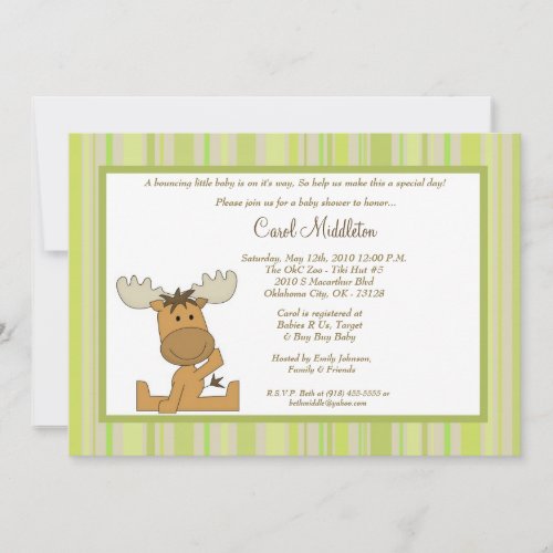 5x7 Green Woodland Moose Baby Shower Invitation