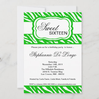 5x7 Green Zebra Print Birthday Party Invitation