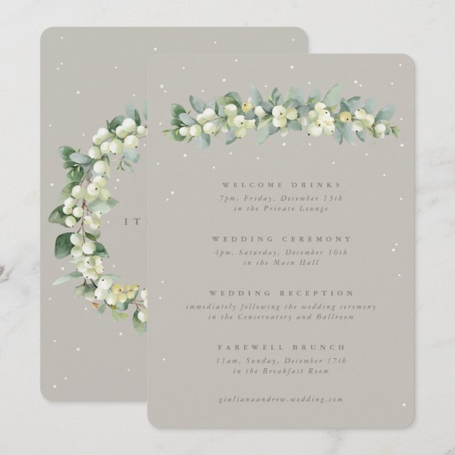 5x7 Greige Snowberry+Eucalyptus Wedding Itinerary (Front/Back)