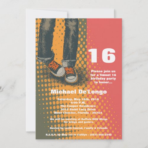 5x7 Grunge Sneakers Sixteen Birthday Invitation