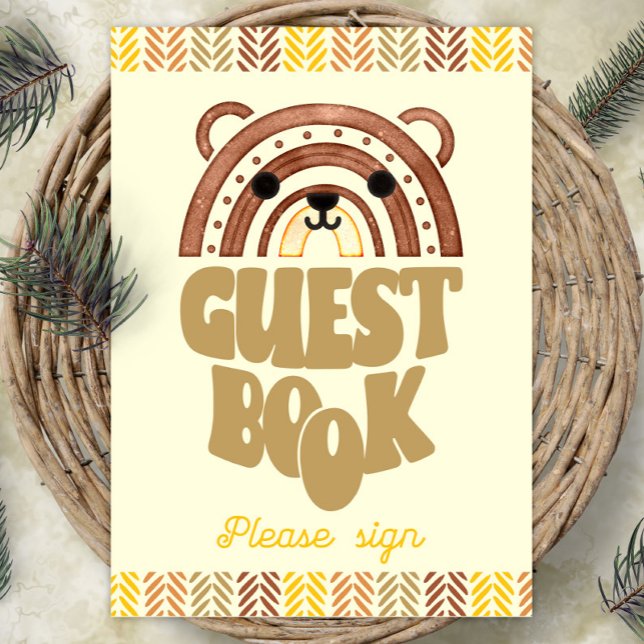 5x7 Guest Book Boho Woodland Bear Birthday (Creator Uploaded)