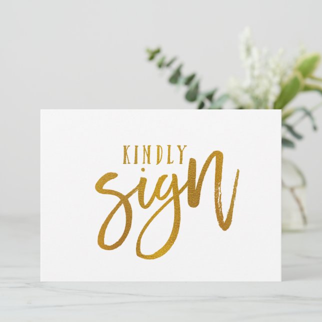 5X7 Guest Book Sign | Brush Script-Faux Gold Foil (Standing Front)