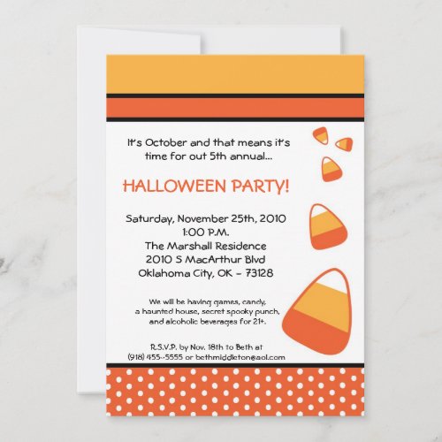 5x7 Halloween Candy Corn Halloween Invitation