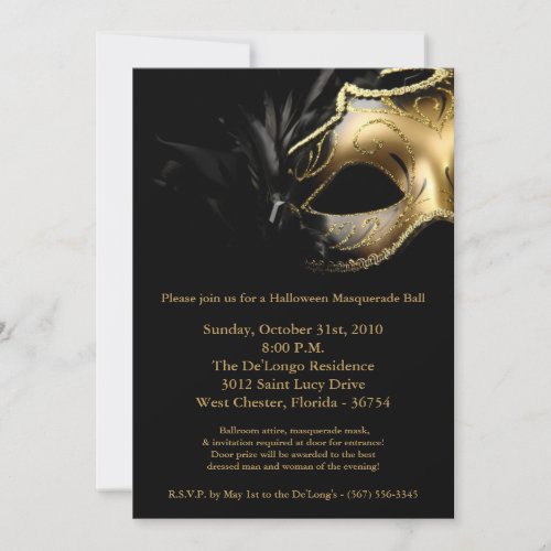 5x7 Halloween Masquerade Ball Mask Invitation