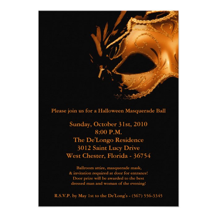5x7 Halloween Masquerade Ball Mask Invitation