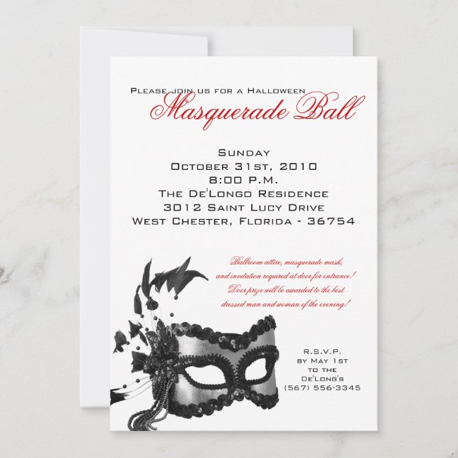 5x7 Halloween Masquerade Ball Mask Invitation (Front)